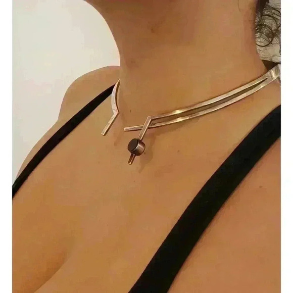 Vintage Taxco Choker Sterling Silver Reversible Tiger's Eye Onyx Gemstone JRZ - Picture 9 of 10